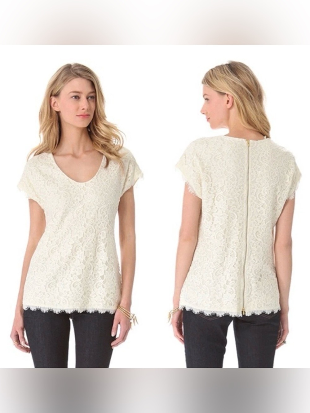 Diane Von Furstenberg DVF Cholula Blouse Top P S XS Ivory Floral Lace Zip Back